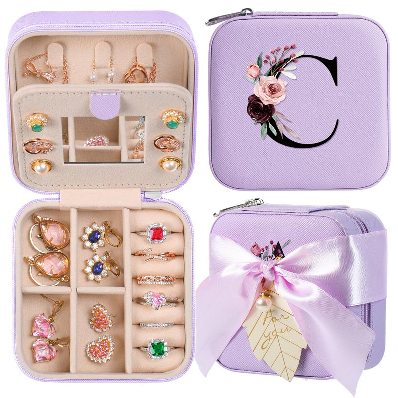 AYGXU Teen Girl Gifts: Trendy Stuff, Wedding Day Bridesmaid Proposal Gifts, Initial C Purple Jewelry Box - Image 1