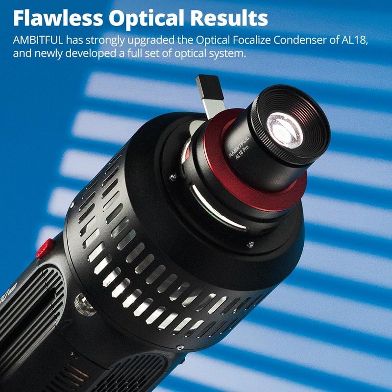 أمبيتيفول 1 AMBITFUL AL-18 Pro سنوت بصري، سنوت إضاءة مركزة بتركيب Bowens مع عدسة 50 مم وتركيز قابل للضبط، جهاز عرض بمكثف مخروطي مع Gobos ومرشحات ملونة لإضاءة التصوير الفوتوغرافي والفيديو في الاستوديو - Image 2