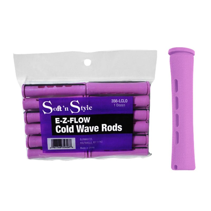 قضبان تصفيف الشعر Soft 'N Style Salon EZ Flow Cold Wave بطول 12 بوصة، لون بنفسجي HC-356LCLO