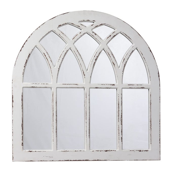 VINTAGE WHITE ARCHED WINDOW MIRRORS FOR WALL DECOR 295 RUSTIC DISTRESSED HANGING WOOD FRAMED WINDOW PANE MIRROR WALL DECOR FOR LIVING ROOM BEDROOM MANTEL FIREPLACE ENTRYWAY DECORATIVE
