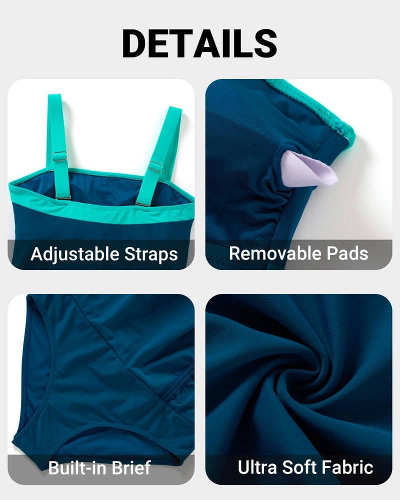 Tempt Me Women Teal and Green Tankini Swimsuits with Skirt - Two Piece Swimsuit Tummy Control Bathing Suits 2025 Swimwear M - Image 4