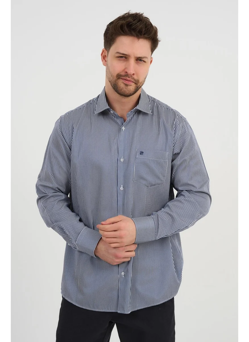الكسندر جاردي Men's Long Sleeve Pocket Detail Striped Shirt (E23-PRGR-00)