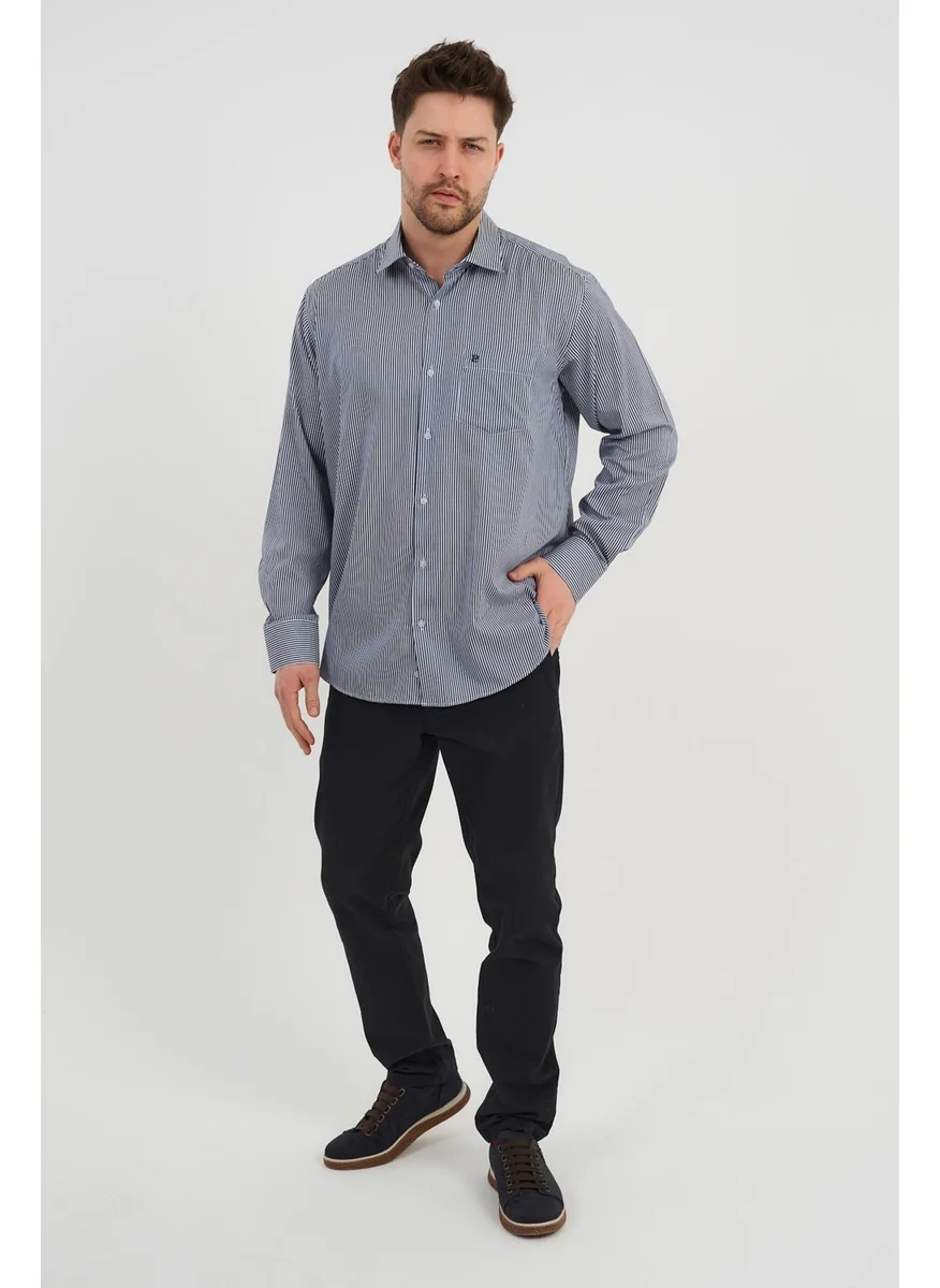 الكسندر جاردي Men's Long Sleeve Pocket Detail Striped Shirt (E23-PRGR-00)