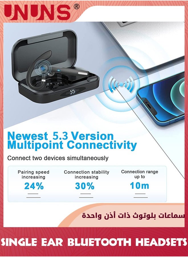 UNUNS - Single Ear Bluetooth Headsets,Wireless Bluetooth Earpiece V5.3,With Noise Canceling Mic,Hands-Free Caller Voice Announce For Office Business Driving,Connect 2 Device,Black - Image 1