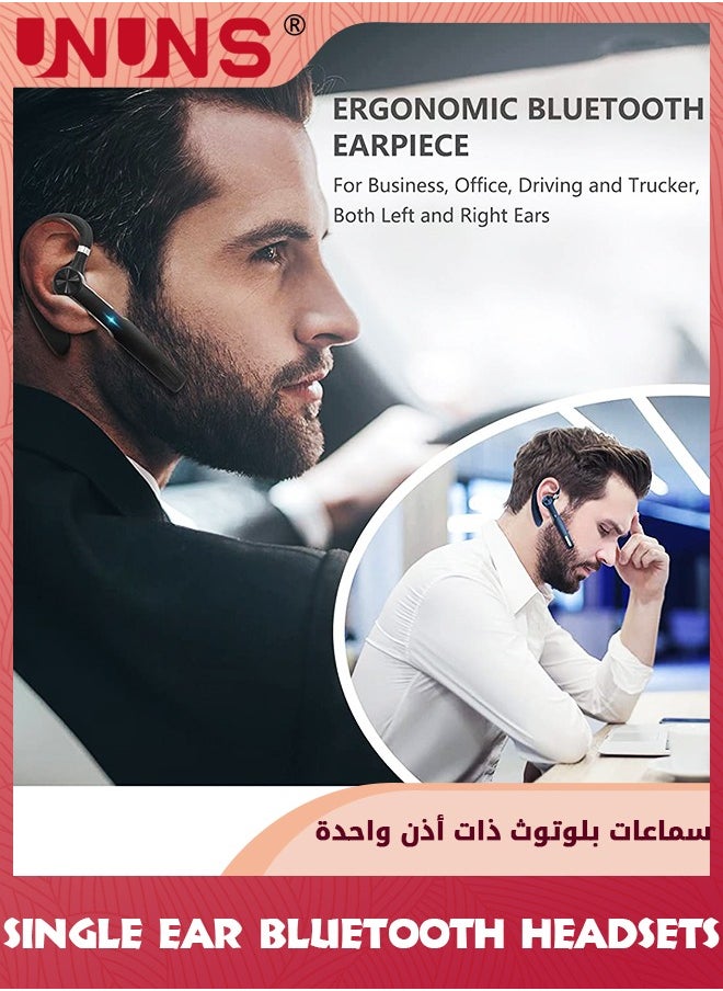 UNUNS - Single Ear Bluetooth Headsets,Wireless Bluetooth Earpiece V5.3,With Noise Canceling Mic,Hands-Free Caller Voice Announce For Office Business Driving,Connect 2 Device,Black - Image 1