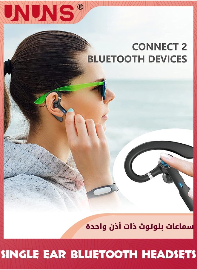 UNUNS - Single Ear Bluetooth Headsets,Wireless Bluetooth Earpiece V5.3,With Noise Canceling Mic,Hands-Free Caller Voice Announce For Office Business Driving,Connect 2 Device,Black - Image 1