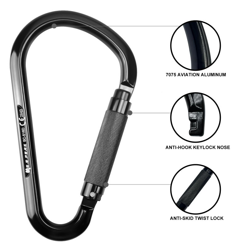 S.E.PEAK SEPEAK CE 22kN Large Alumn Auto Twist Locking Ladder Hook Carabiner, Professional Heavy Duty Lightweight Clip for Outdoor Tower Climbing, Aerial Work, Rescue, Fall Protection D Ring, Huge Opening Gate - Image 4