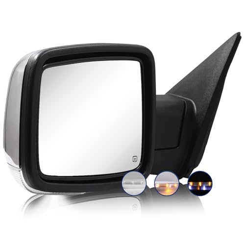 Sanooer Side Mirror Compatible with Towing Mirror 2009-2018 Dodge Ram 1500 2010-2018 Dodge Ram 2500 3500 with Power Heated Turn Signal temperature sensor Only Left Side (chrome) - Image 1