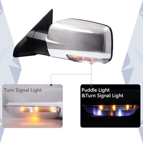 Sanooer Side Mirror Compatible with Towing Mirror 2009-2018 Dodge Ram 1500 2010-2018 Dodge Ram 2500 3500 with Power Heated Turn Signal temperature sensor Only Left Side (chrome) - Image 2