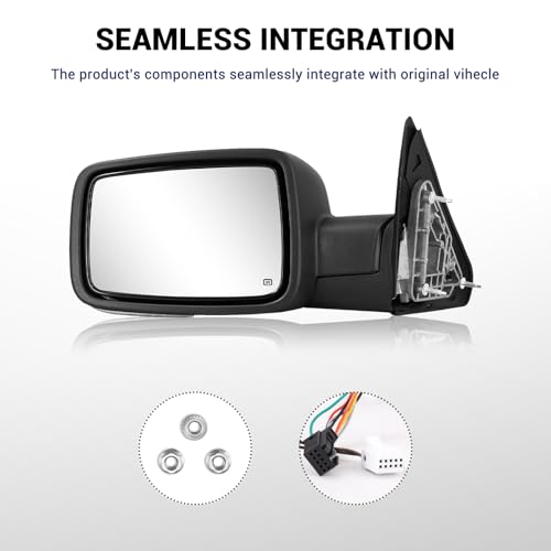 Sanooer Side Mirror Compatible with Towing Mirror 2009-2018 Dodge Ram 1500 2010-2018 Dodge Ram 2500 3500 with Power Heated Turn Signal temperature sensor Only Left Side (chrome) - Image 5