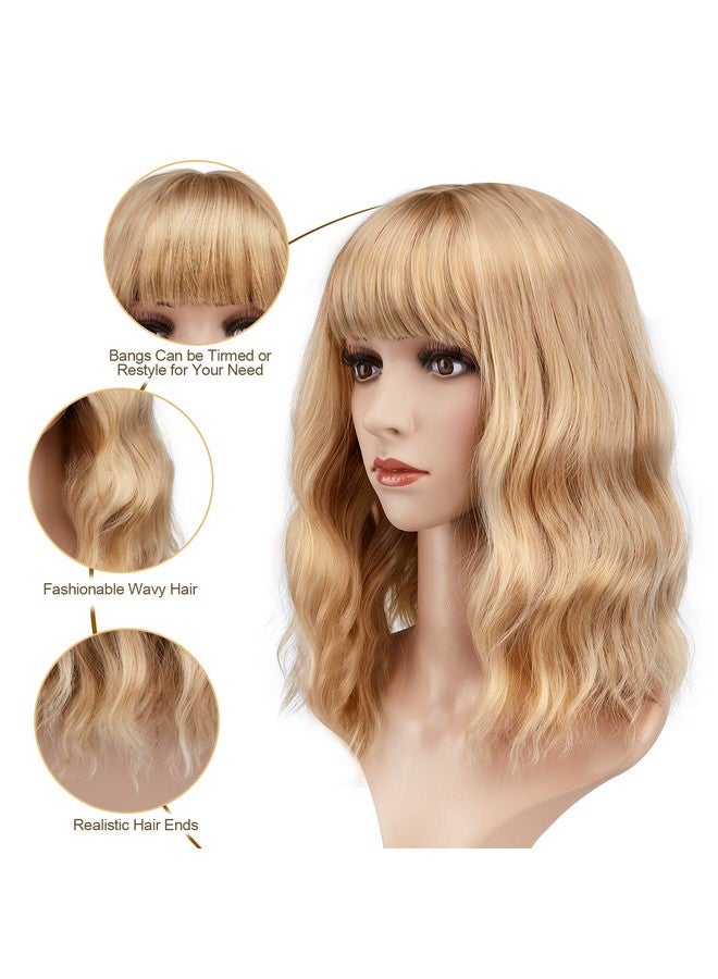 AGPtek Wig Synthetic Wig For Women Wavy Colored Realistic Wig With Bangs Great For Party Cosplay Dailyuse And Festivals (Blonde 12Inch) - Image 4