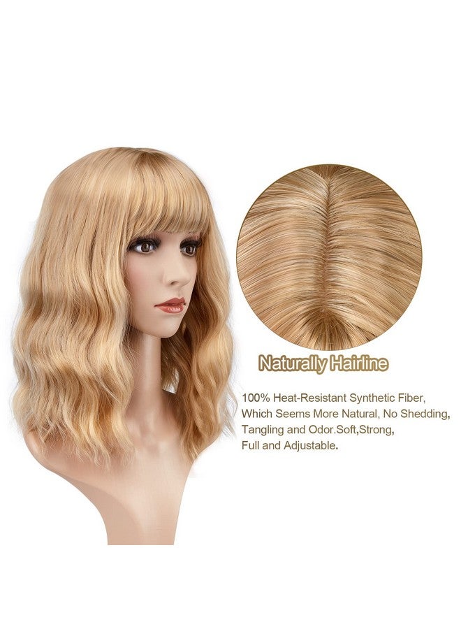 AGPtek Wig Synthetic Wig For Women Wavy Colored Realistic Wig With Bangs Great For Party Cosplay Dailyuse And Festivals (Blonde 12Inch) - Image 5