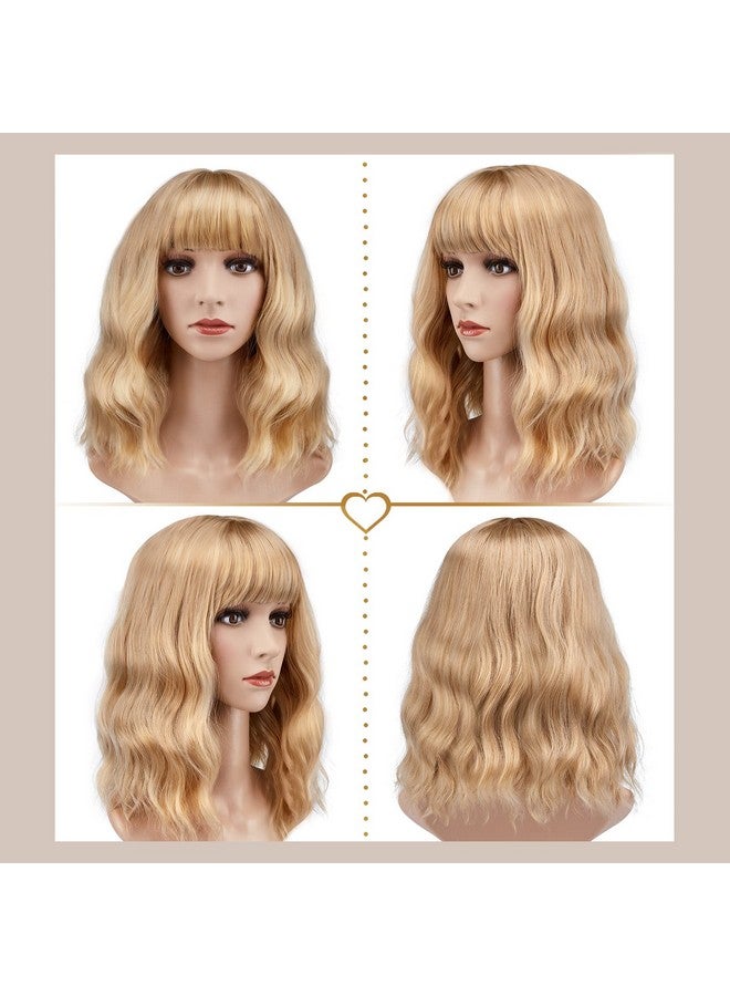 AGPtek Wig Synthetic Wig For Women Wavy Colored Realistic Wig With Bangs Great For Party Cosplay Dailyuse And Festivals (Blonde 12Inch) - Image 2