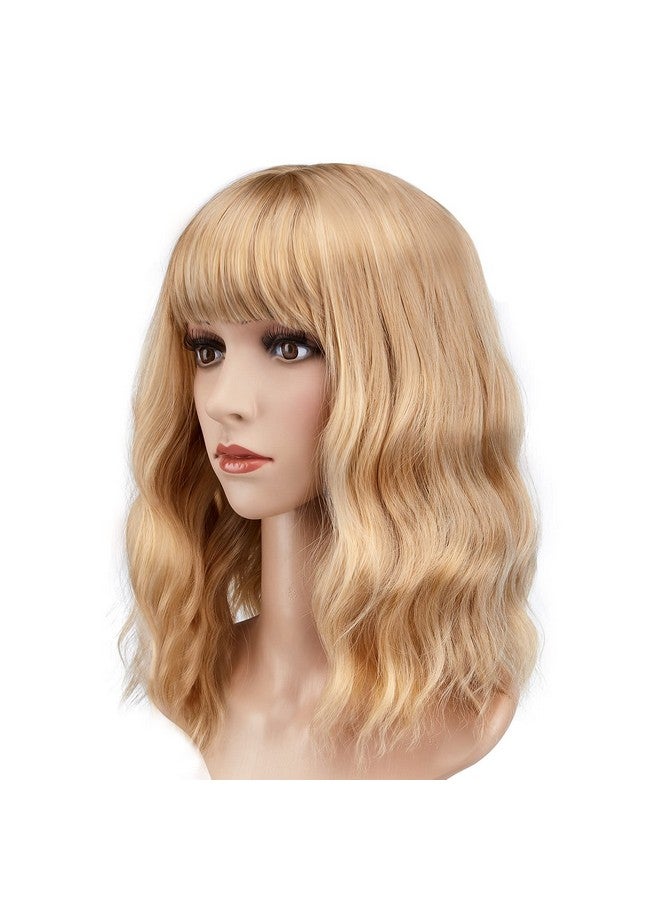 AGPtek Wig Synthetic Wig For Women Wavy Colored Realistic Wig With Bangs Great For Party Cosplay Dailyuse And Festivals (Blonde 12Inch) - Image 1