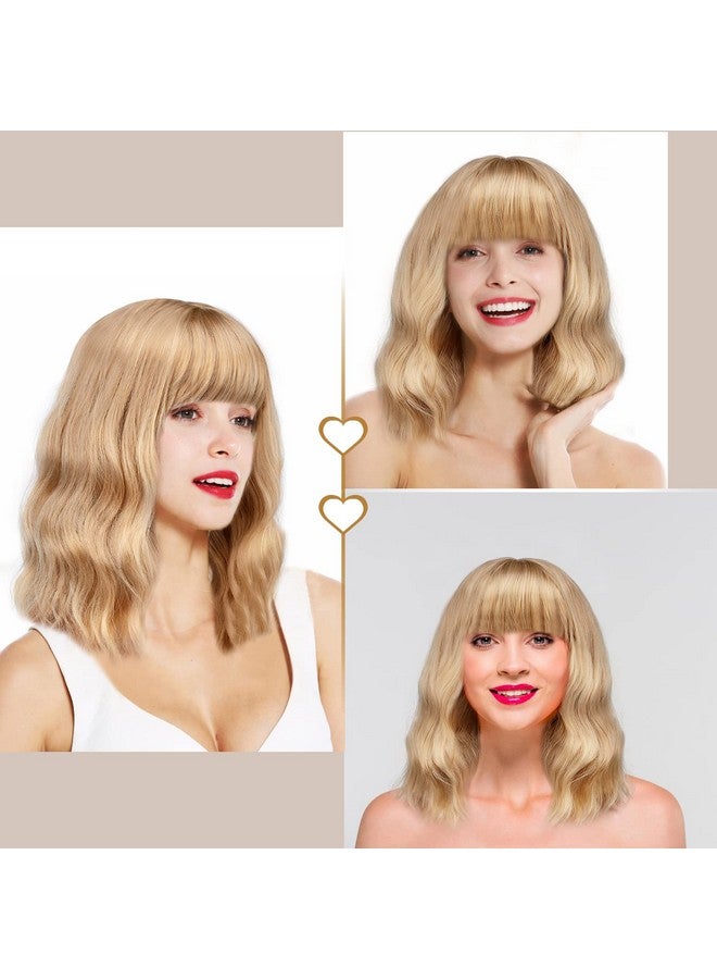 AGPtek Wig Synthetic Wig For Women Wavy Colored Realistic Wig With Bangs Great For Party Cosplay Dailyuse And Festivals (Blonde 12Inch) - Image 3