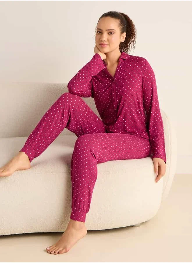 FAV Polka Dot Print Shirt and Pyjama Set