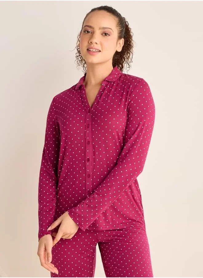 FAV Polka Dot Print Shirt and Pyjama Set