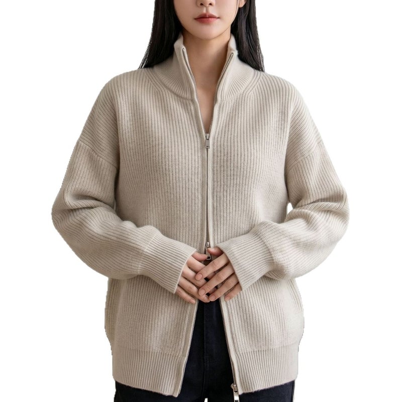 Women's Half-Zip Ribbed Knit Cardigan, Thick & Loose Fit - Image 5