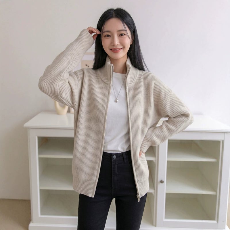 Women's Half-Zip Ribbed Knit Cardigan, Thick & Loose Fit - Image 4