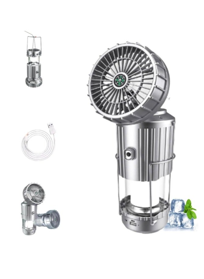 فانوس تخييم خارجي محمول 5 في 1 مع مروحة، مروحة تخييم محمولة قابلة للطي تعمل بالطاقة الشمسية وقابلة لإعادة الشحن عبر USB، ضوء تخييم معلق متعدد الوظائف للخيمة والمشي لمسافات طويلة والأنشطة الخارجية - Image 1