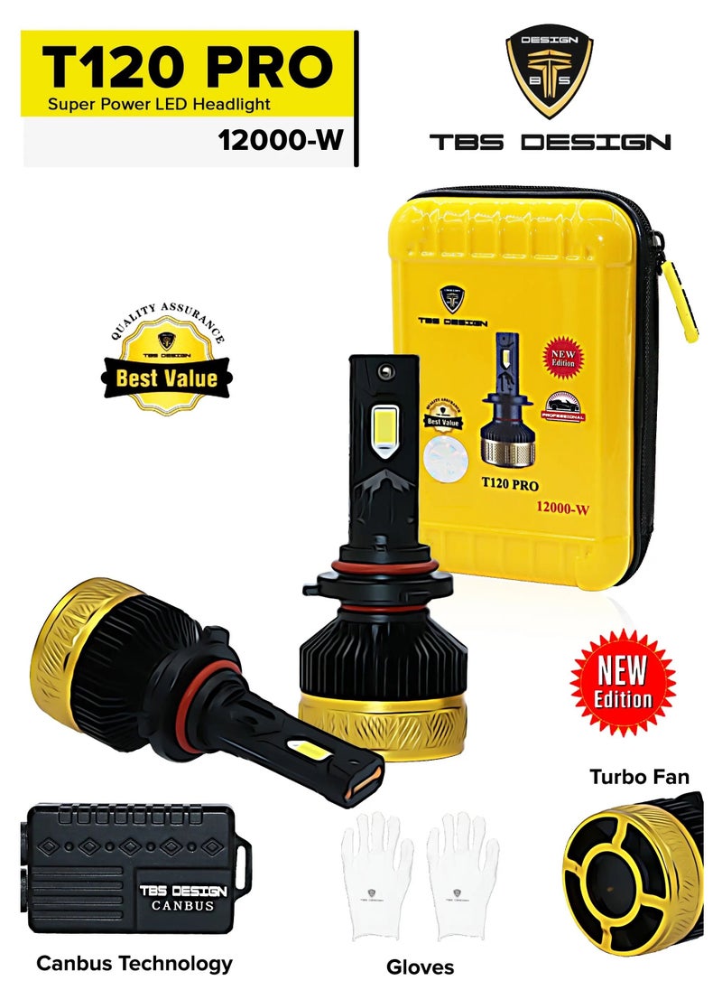 TBS DESIGN - 2 Pieces H4 120W LED Headlight Bulb Assembly 12000 Lumens Xtreme Bright With Color Temperature 6500K - Image 1