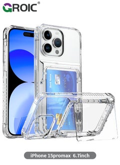 GROIC iPhone 15 Pro Max Case Wallet Clear Flip Cover Kickstand 4 Card Back Pocket Credit Card Holder ID Slot Rugged TPU Bumper PC Hard Protective Armor Hybrid Shell for iPhone 15 Pro Max  - Image 1