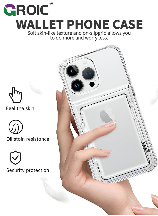 GROIC حافظة iPhone 15 Pro Max بمحفظة شفافة وغطاء قلاب ومسند 4 بطاقات وجيب خلفي وحامل بطاقة الائتمان وفتحة لبطاقة الهوية ومصد TPU متين من البولي كربونات الصلب ودرع هجين لهاتف iPhone 15 Pro Max  - Image 2