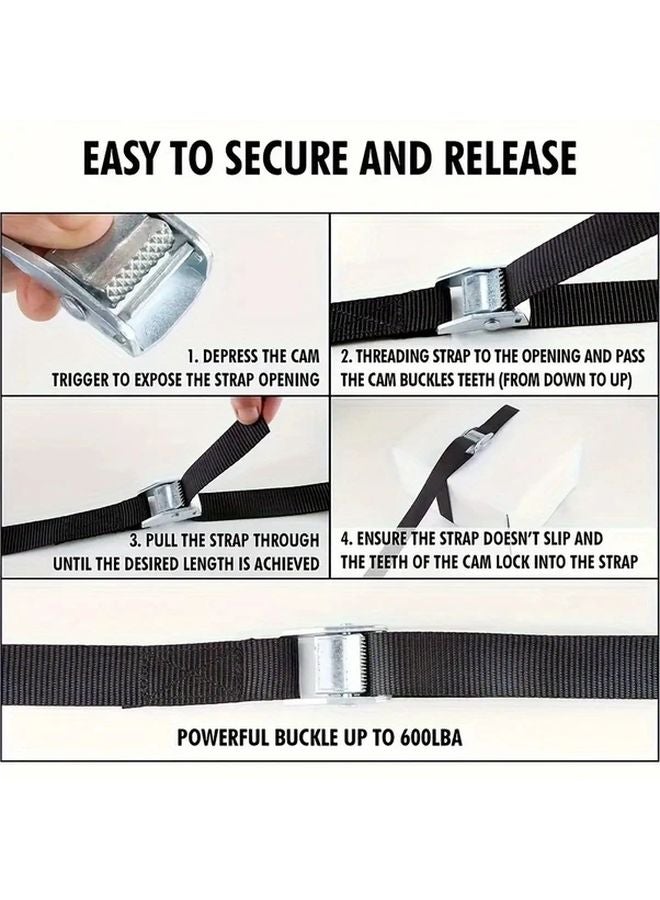 6pcs Black Ratchet Straps 0 98in x 78 74in Heavy Duty Cargo Tie Downs with Quick Release - Image 3