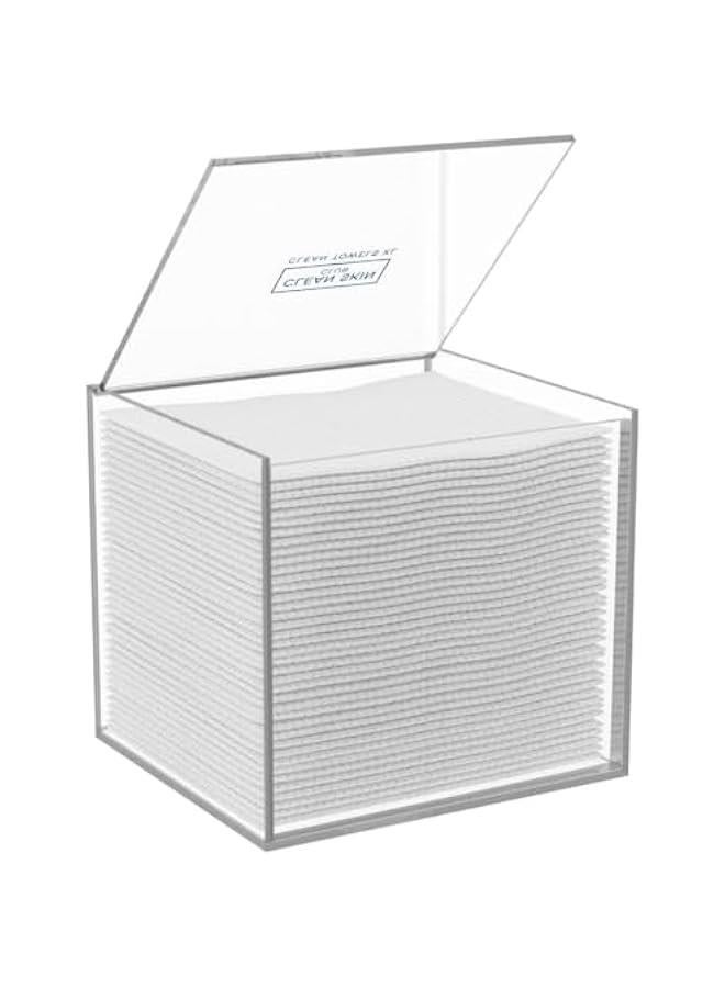 Arabest Clear Acrylic Box for Clean Towels XL (NOT Included), Container For 50 Disposable Clean Towels XL, Face Towelettes Bathroom Counter Storage, Stone Bin for Cleansing Facial Dry Wipes  - Image 1