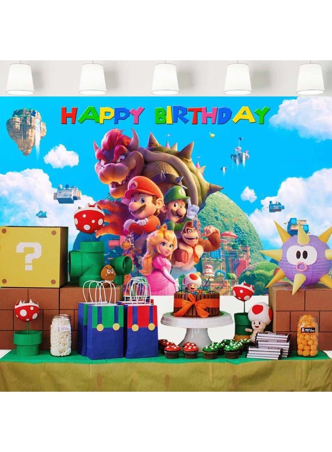 Ericbackdrop Super Mario Movie Backdrop for Birthday Party Video Game Blue Sky Background Kids Mario Bros Party Supplies Cake Table Banner 5x3 ft 429 - Image 2