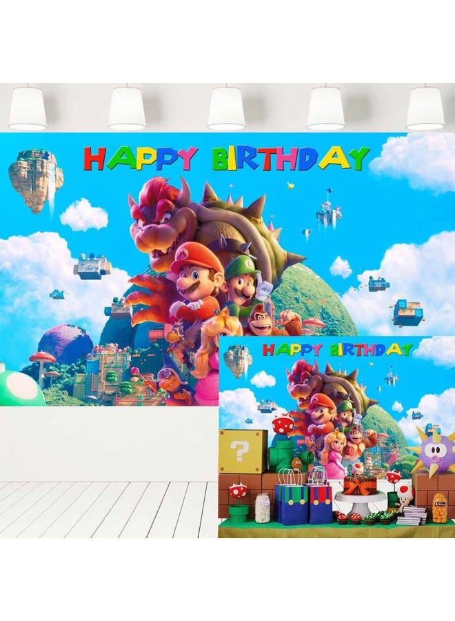 Ericbackdrop Super Mario Movie Backdrop for Birthday Party Video Game Blue Sky Background Kids Mario Bros Party Supplies Cake Table Banner 5x3 ft 429 - Image 1