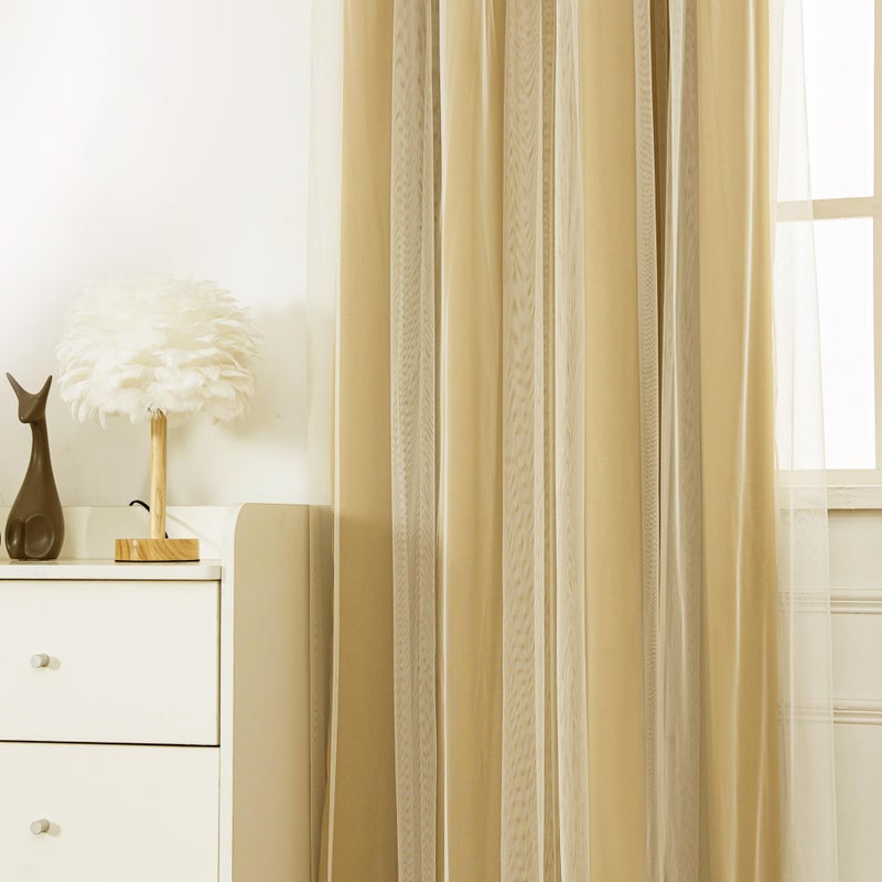 INLINAS Gold Blackout Curtains with Sheer Overlay - Grommet Top Thermal and Noise Reduction Panels for Bedroom and Living Room Light Blocking and Energy Saving, 52 x 63 Inches, Set of 2 - Image 3