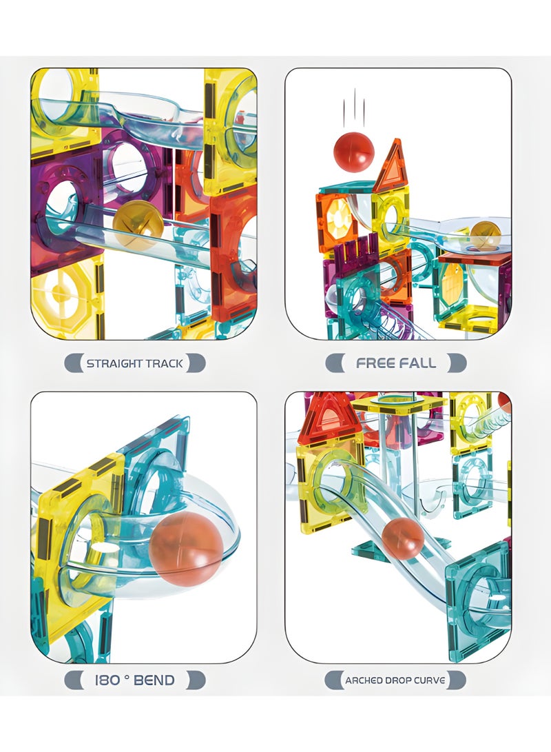 XINBIDA Magnetic Tiles Marble Run Set for Kids 95PCS | Rainbow Building Blocks with Marble Roller Track | STEM Construction Toy for Boys & Girls Age 3 4 5 6 7 8+ - Image 4