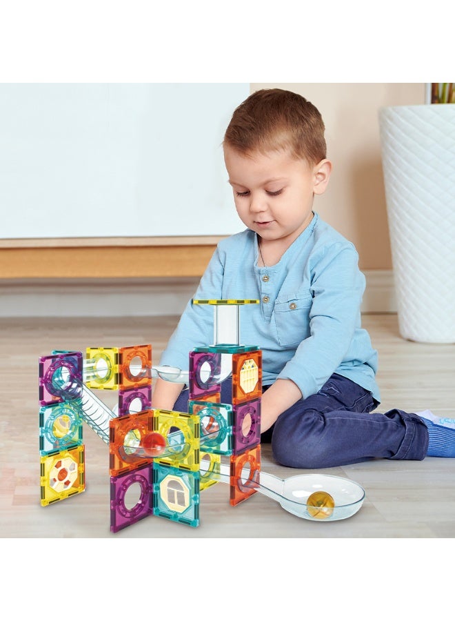 XINBIDA Magnetic Tiles Marble Run Set for Kids 95PCS | Rainbow Building Blocks with Marble Roller Track | STEM Construction Toy for Boys & Girls Age 3 4 5 6 7 8+ - Image 3