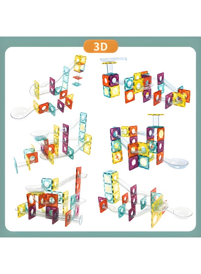 XINBIDA Magnetic Tiles Marble Run Set for Kids 95PCS | Rainbow Building Blocks with Marble Roller Track | STEM Construction Toy for Boys & Girls Age 3 4 5 6 7 8+ - Image 5