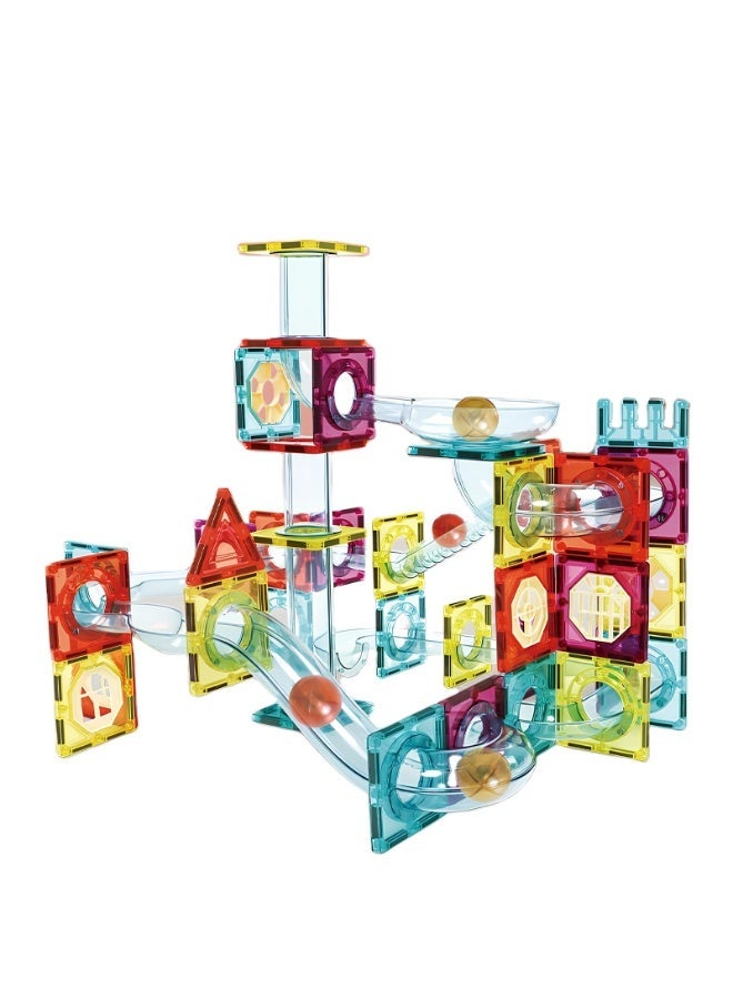 XINBIDA Magnetic Tiles Marble Run Set for Kids 95PCS | Rainbow Building Blocks with Marble Roller Track | STEM Construction Toy for Boys & Girls Age 3 4 5 6 7 8+ - Image 1