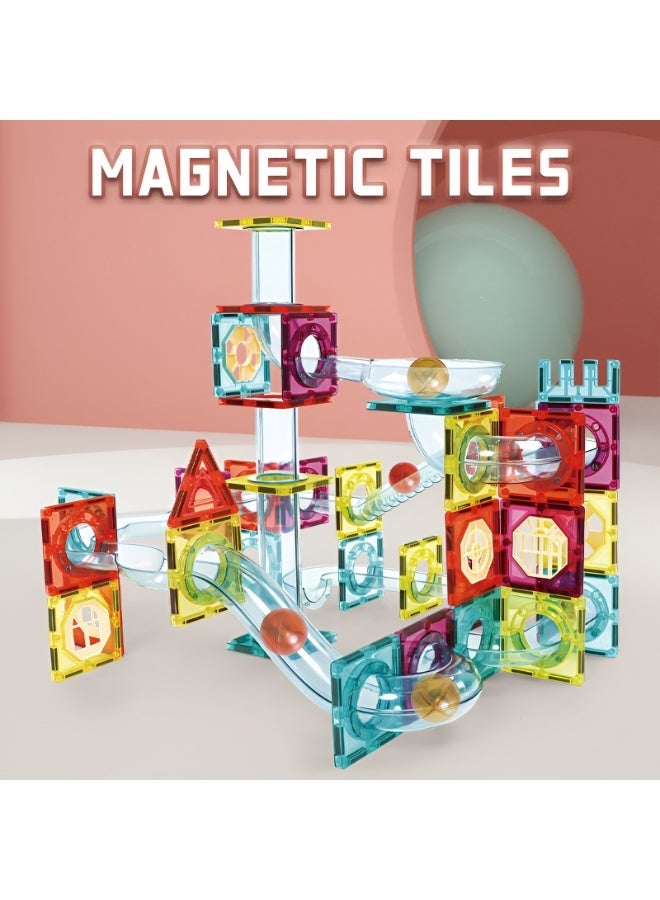 XINBIDA Magnetic Tiles Marble Run Set for Kids 95PCS | Rainbow Building Blocks with Marble Roller Track | STEM Construction Toy for Boys & Girls Age 3 4 5 6 7 8+ - Image 2