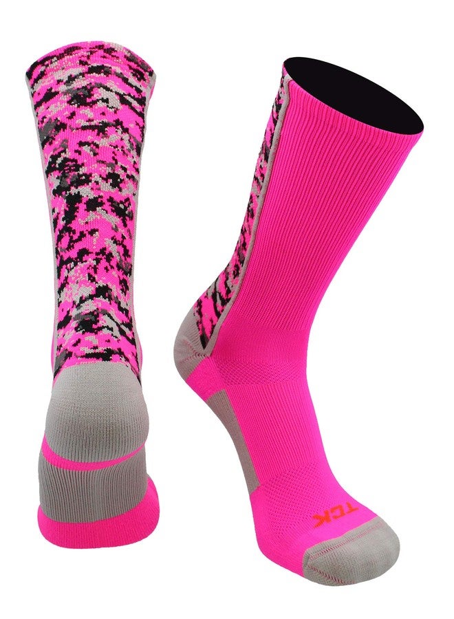 TCK Digital Camo Crew Socks (Neon Pink, X-Large) - Neon Pink,X-Large - Image 1