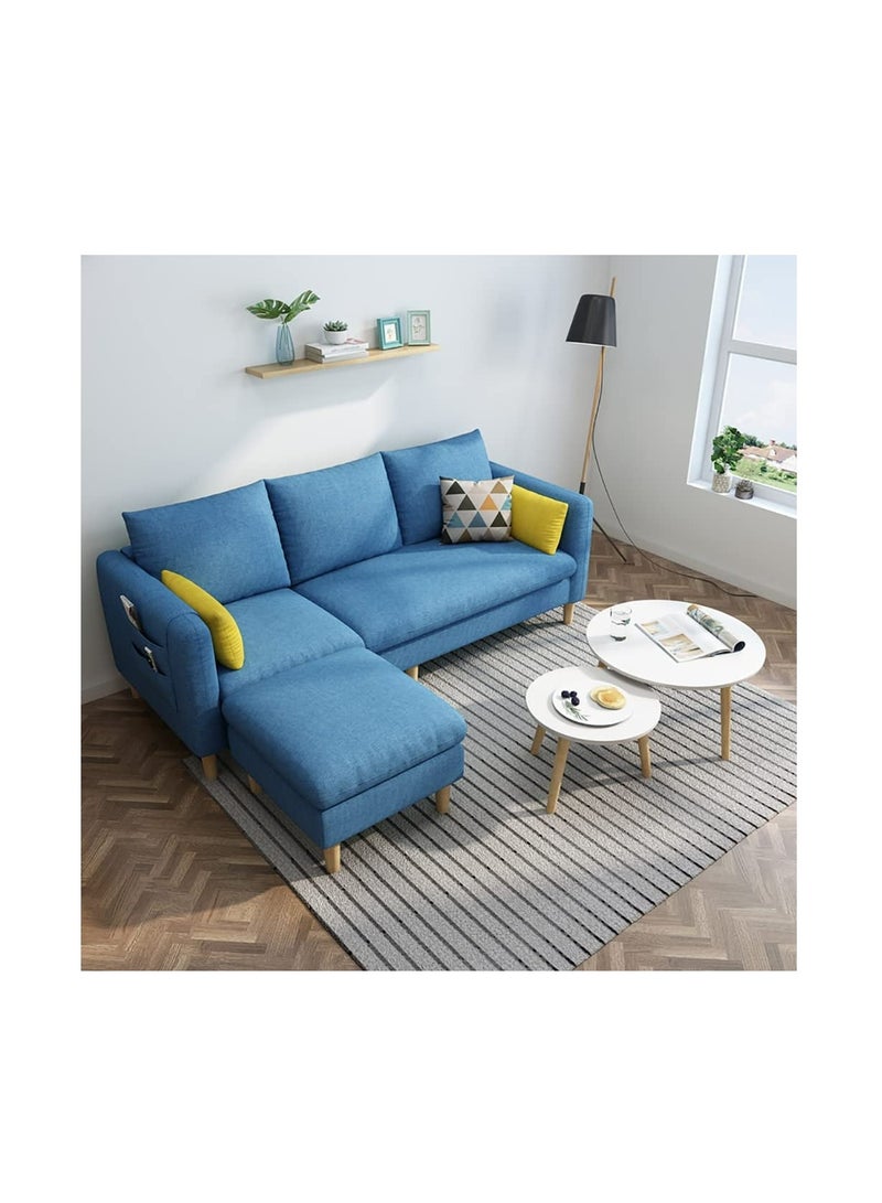 Ripple FURNITURE Sectiona L Shape Fabric Sofa Set Cotton Furniture Home Apartment Hotel 2 Seaters Blue 178X76X80  - Image 1