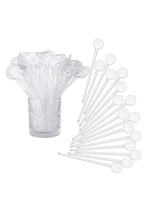 SYOSI Disposable Cocktail Swizzle Sticks, Clear Plastic Stirrers with Disc Top 7 Inches Drinks Mixing Rod for Coffee Cocktail Beverage (50Pcs)