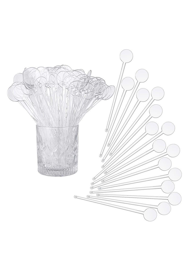 SYOSI SYOSI Disposable Cocktail Swizzle Sticks, Clear Plastic Stirrers with Disc Top 7 Inches Drinks Mixing Rod for Coffee Cocktail Beverage (50Pcs)  - Image 1