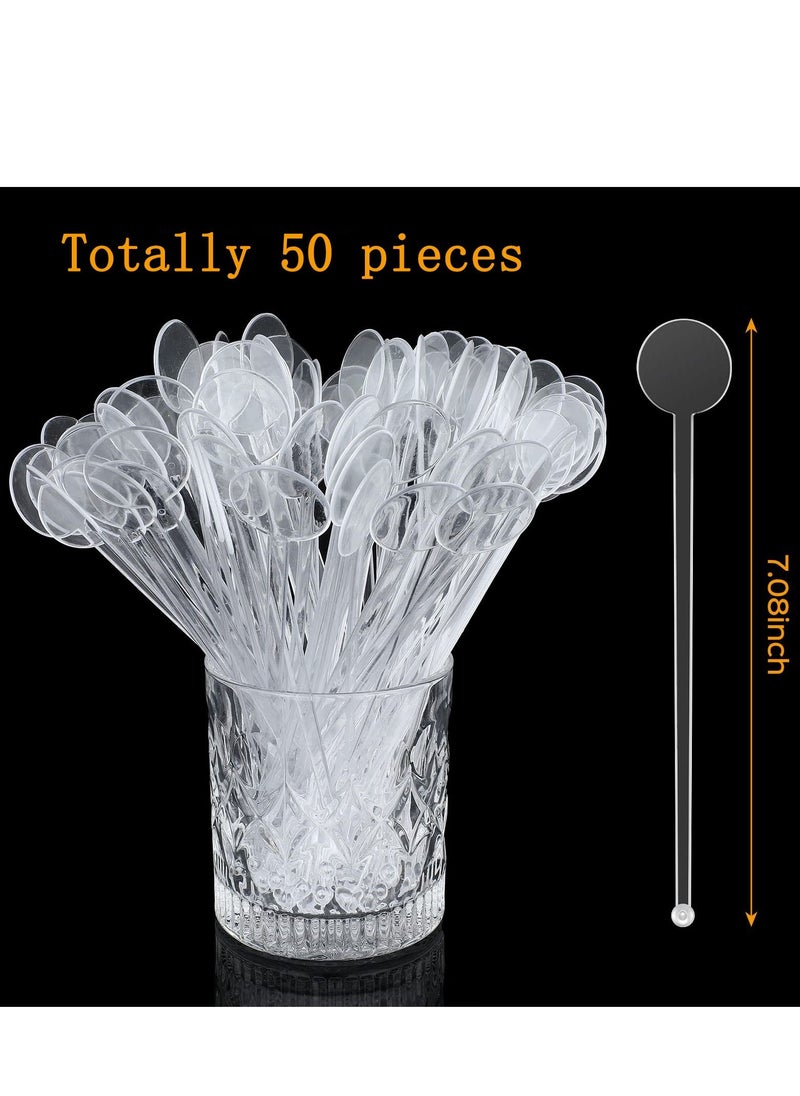 SYOSI SYOSI Disposable Cocktail Swizzle Sticks, Clear Plastic Stirrers with Disc Top 7 Inches Drinks Mixing Rod for Coffee Cocktail Beverage (50Pcs)  - Image 3