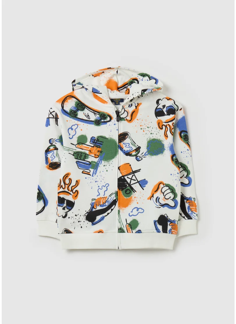 او في اس French terry full-zip sweatshirt with print
