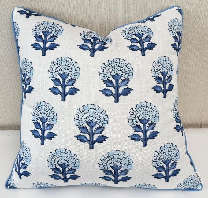 BABUR FLORAL PRINTED DECORATIVE SQUARE ACCENT THROW PILLOW COVER DECOR FOR LIVING ROOM SOFA CHAIR PATIO CAR BALCONY BENCH PORCH NURSERY OFFICE 22X22 INCHES BLUE