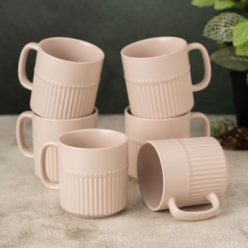 Clay Craft Fine Ceramic Crimson Ivory Coffee Mug Set of 6, Cups for Tea & Coffee, Mug Set, Gift Set, Elegant Design for Home and Kitchen and Can Be Gifted to Your Loved Ones On Any Occassions - Image 1