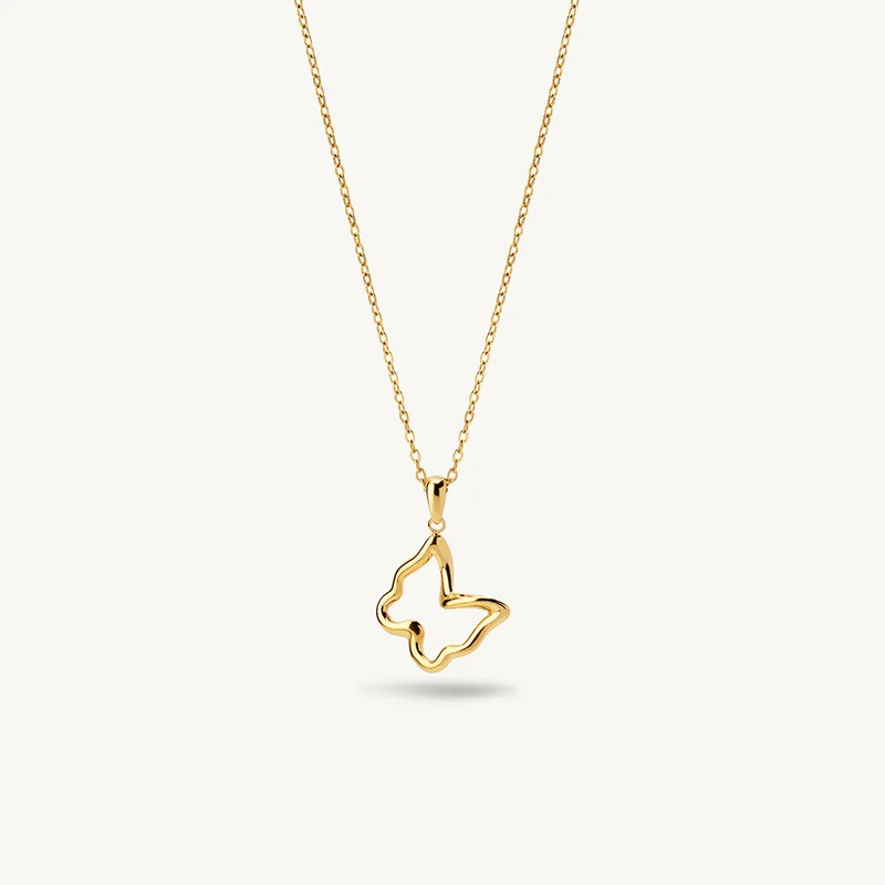 18K Gold Tone Plated Butterfly Drop Pendant Necklace For Women - Waterproof & Anti-Tarnish