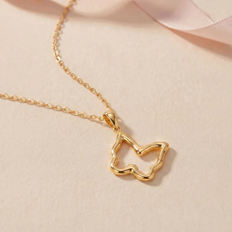 Palmonas 18k Gold Plated Butterfly Drop Pendant Necklace For Women - Waterproof & Anti-Tarnish