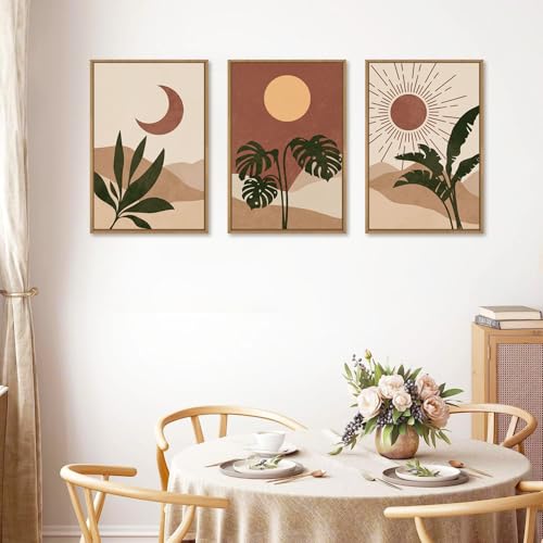 KAIRNE Vintage Sun and Moon Framed Canvas Wall Art Set,Boho Desert Botanical Wall Decor,Abstract Green Terracotta Art Prints,Retro Minimalist Artwork for Living Room,Bedroom,Farmhouse,Office-16"x24"x3 - Image 4