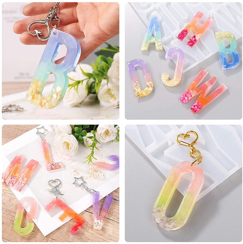 SNOOGG 3D Silicone Resin Mould Alphabet and Numbers for Pendants Keychains Earrings DIY Craft Letters ABCD with Built in Hole Enabler with Keychain and 2 Coaster - Image 4