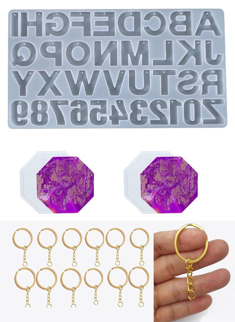 SNOOGG 3D Silicone Resin Mould Alphabet and Numbers for Pendants Keychains Earrings DIY Craft Letters ABCD with Built in Hole Enabler with Keychain and 2 Coaster - Image 1